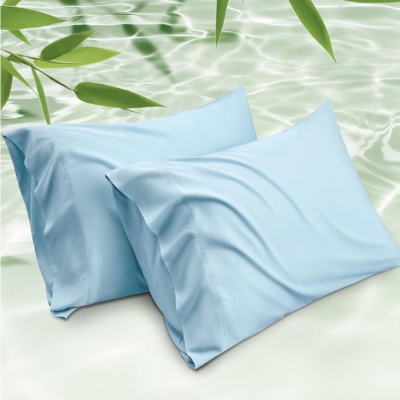 Bedsure Aqua Blue Pair Cooking Bamboo Pillowcases Envelope Closure  20x30 - Picture 1 of 14